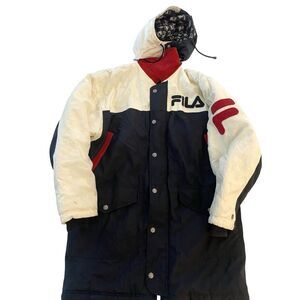 Vintage 90s FILA Colorblock Jacket Mens L Heavy Winter Streetwear Hooded Coat